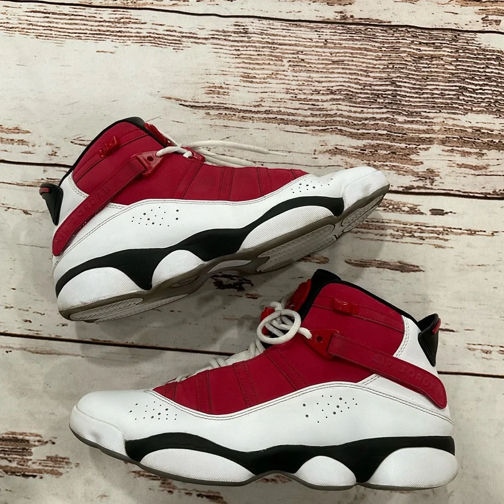 NIKE JORDAN 6 RINGS WHITE BLACK CARMINE RED‎ BASKETBALL SNEAKERS